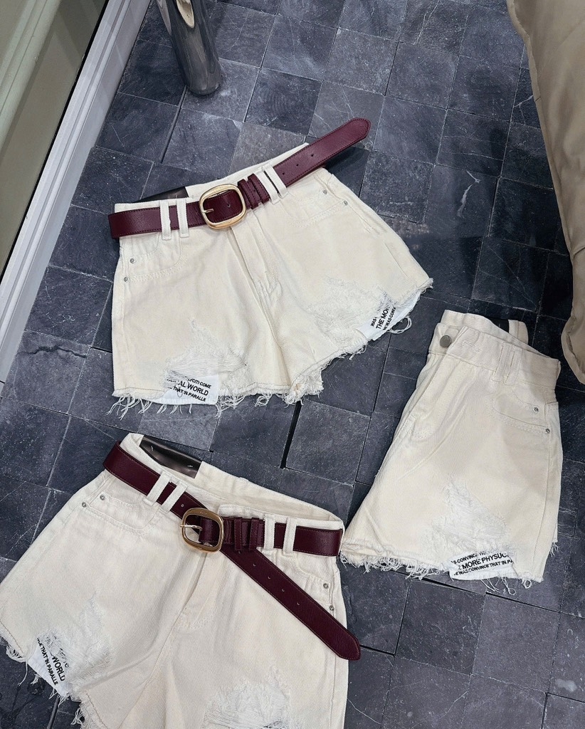 Quần jean đùi rách túi chữ - 2218 - Be