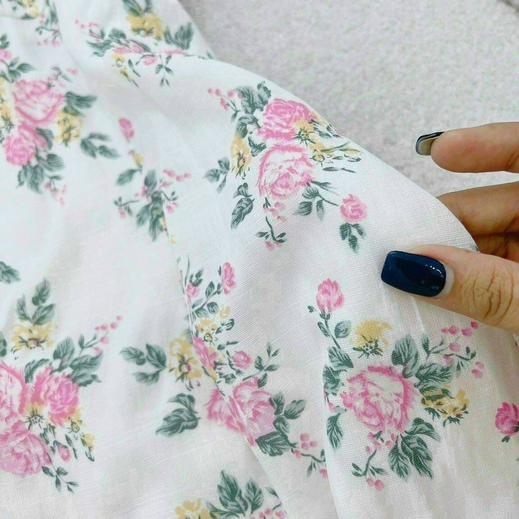 Đầm hoa maxi nhíu ngực xẻ đùi