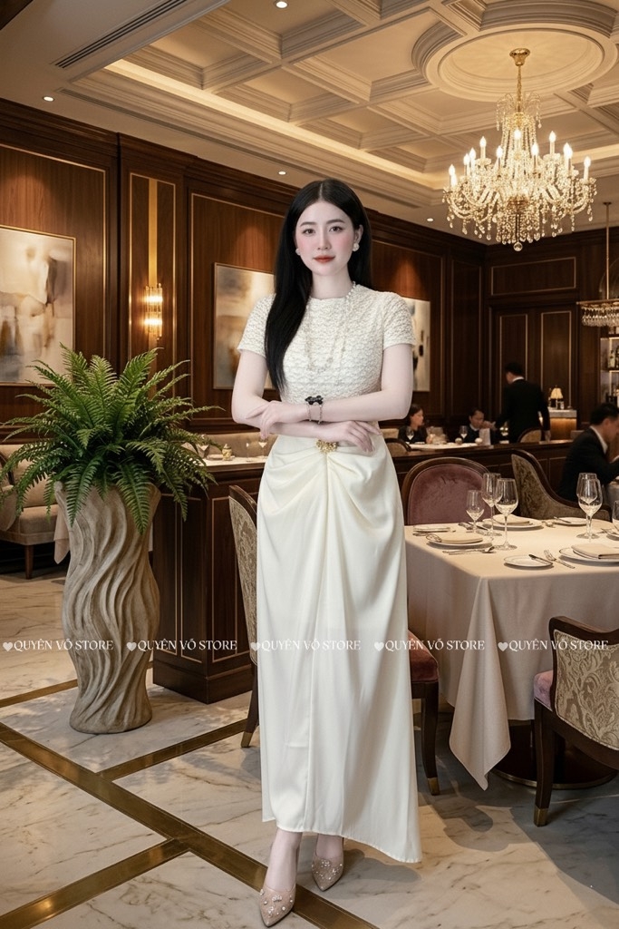 Đầm ren phối lụa