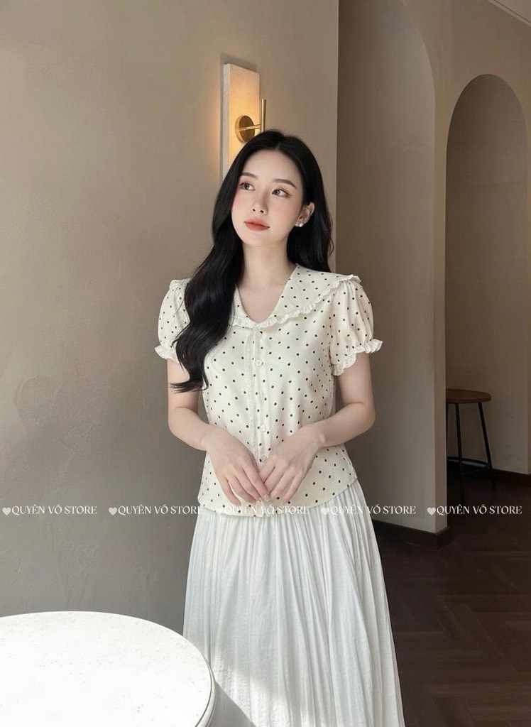 Áo sơ mi cổ thủy thủ bi viền ren - Kem 1453