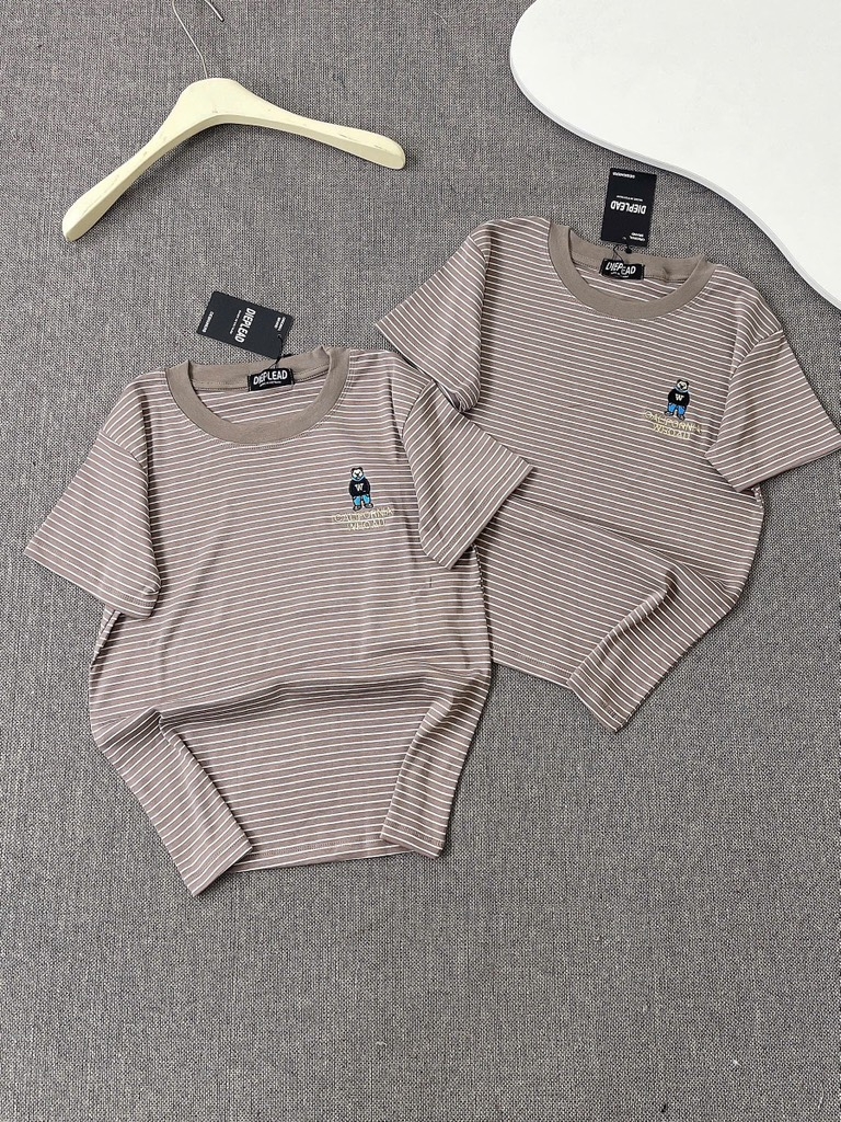 Áo thun sọc thêu gấu - Form vừa