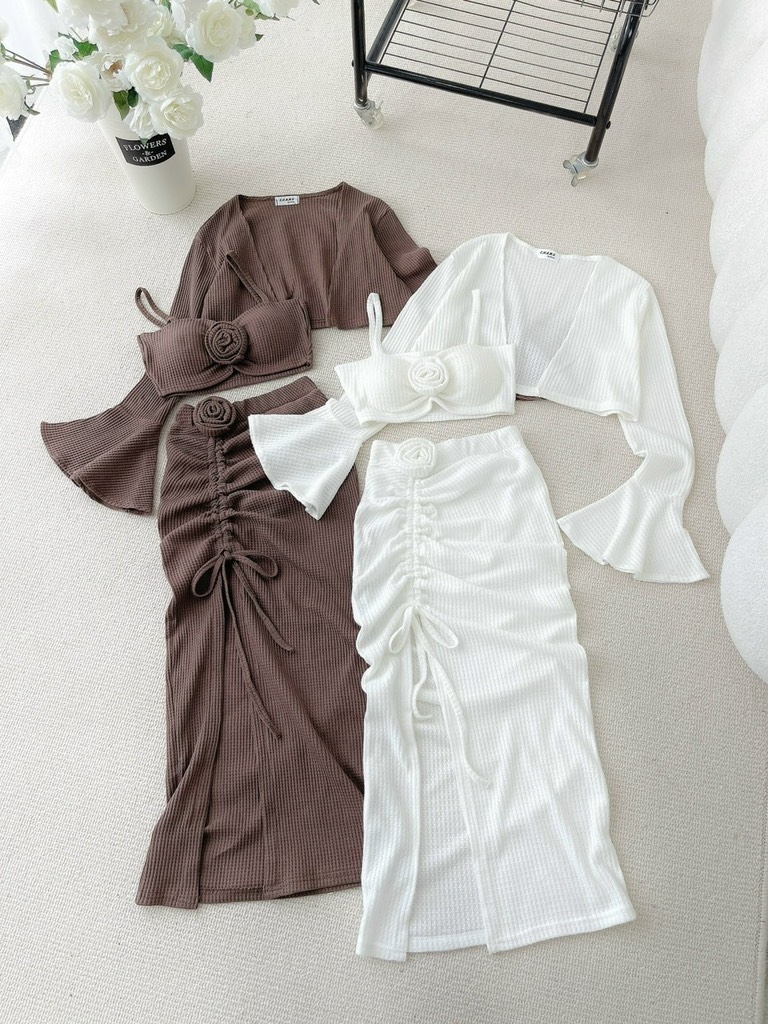 Set áo chân váy rút 3 món đi biển