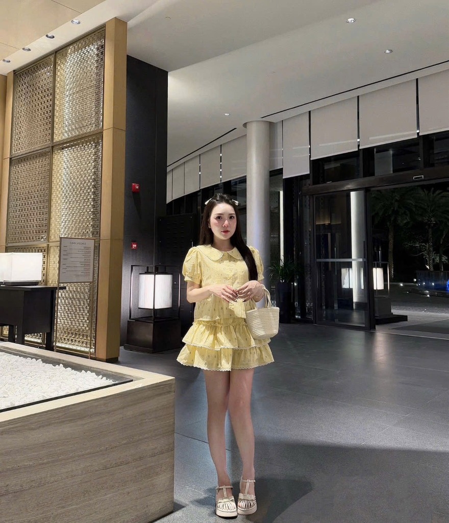 Set hoa nhí cổ sen chân váy - Xanh S