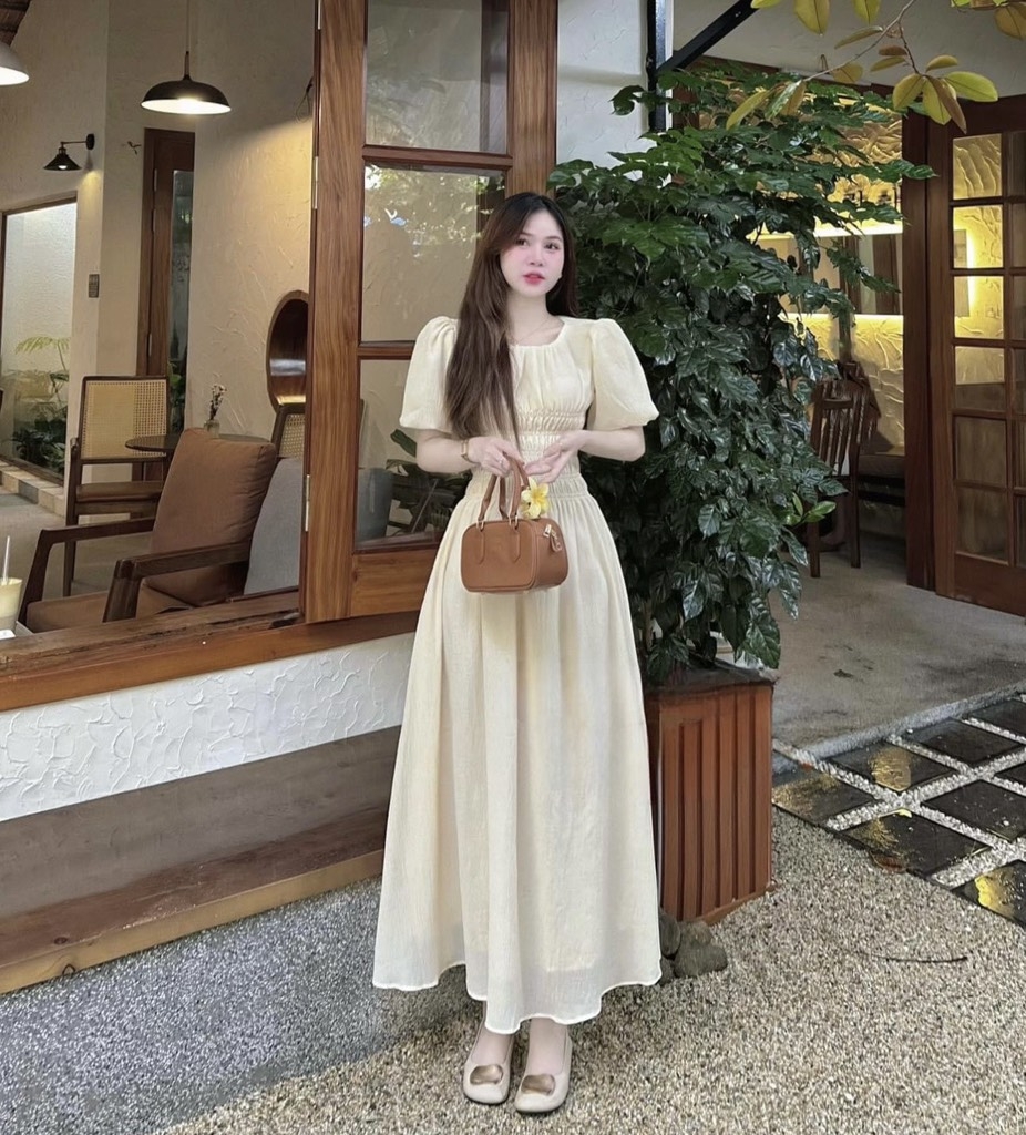 Đầm maxi kem gân moking eo - S eo 64