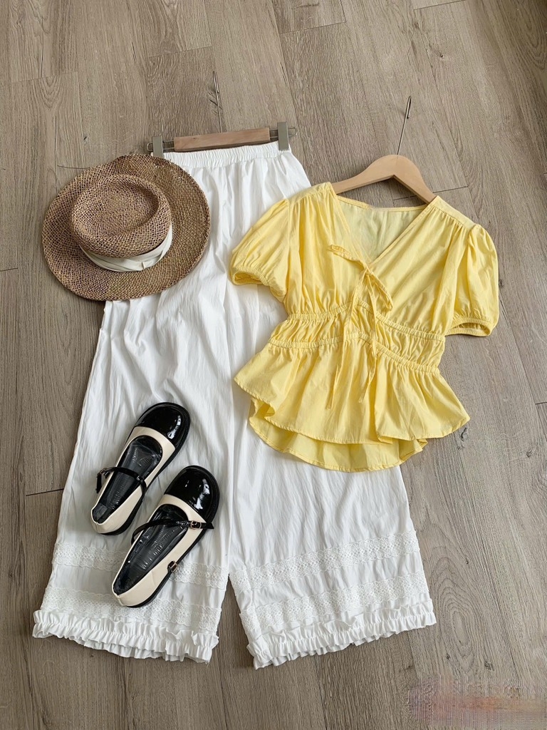 Áo thô cổ V chun eo tk - 838