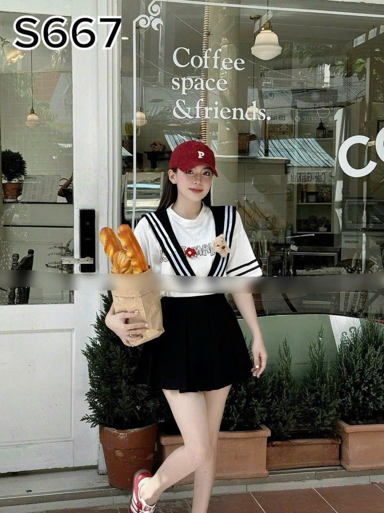 BIGSIZE 55-65kg - Set áo gấu vạt thuỷ thủ chân váy xếp li