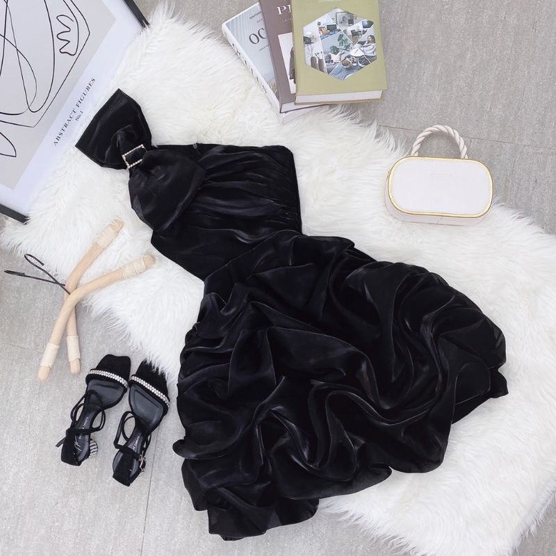 Đầm voan nơ lệch vai