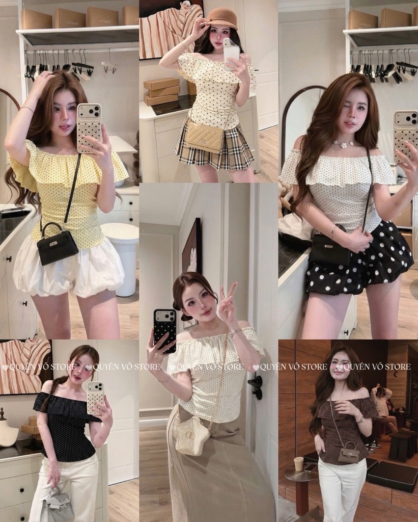 Áo thun trễ vai nhún eo