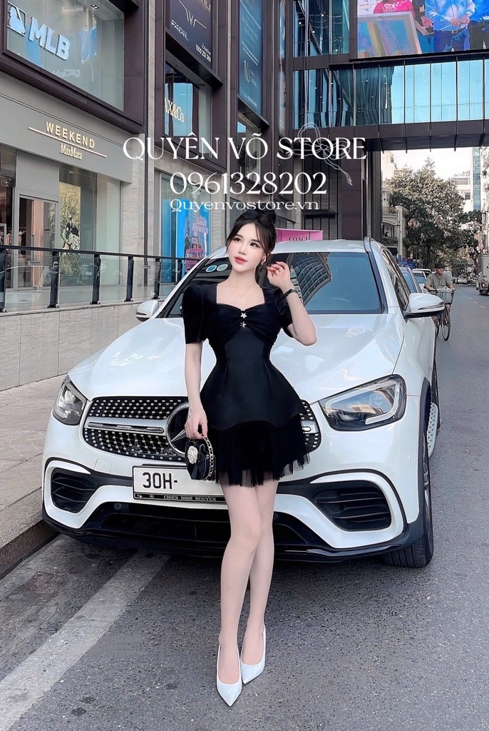 Đầm tafta tầng voan lai - Đen