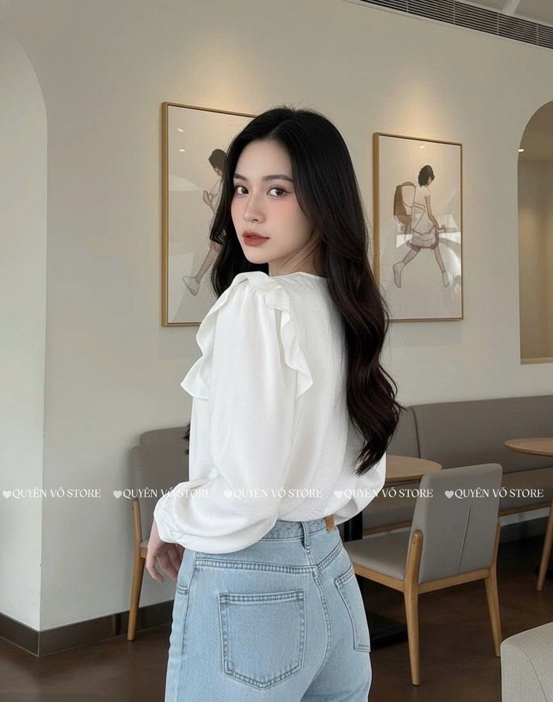 Áo cổ V bèo tay dài -Freesz 1489