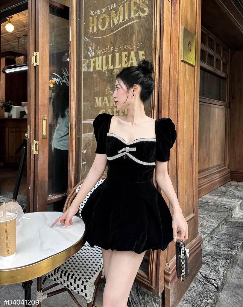 Đầm nhung bồng - Đỏ
