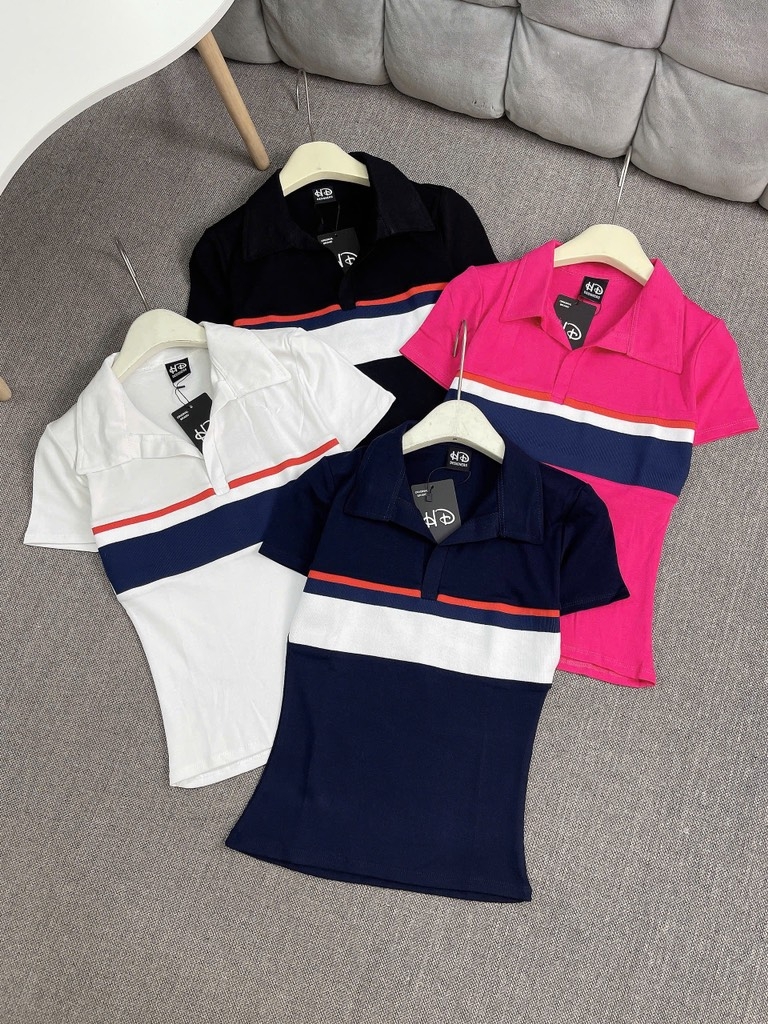 Áo thun cổ bẻ phối màu - Form vừa