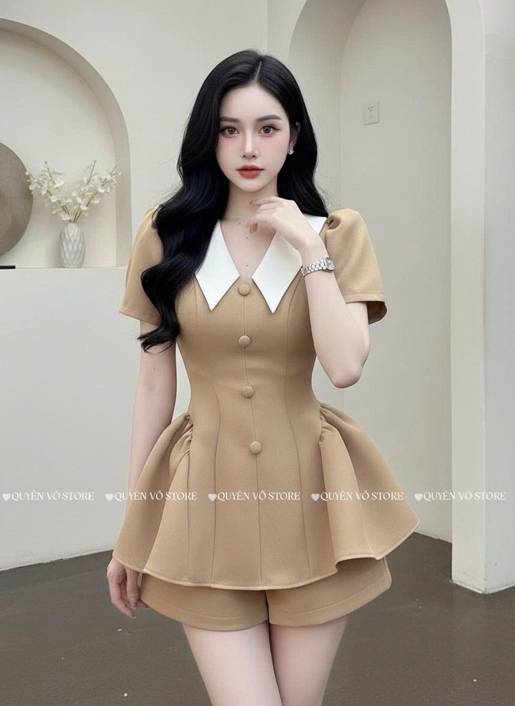 Set bộ cổ viền trắng - Nude L