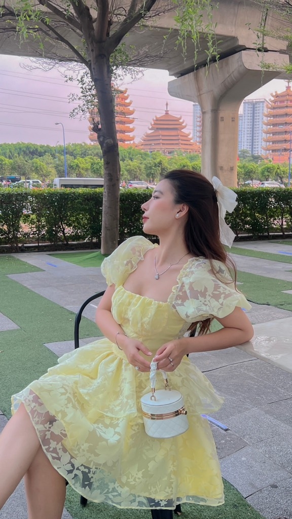 Đầm ren hoa cột lưng - S
