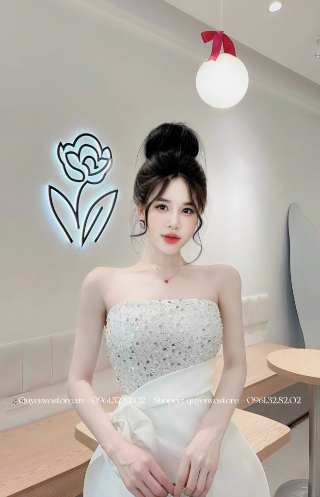 Đầm cúp ngực kim sa hoa hồng - S