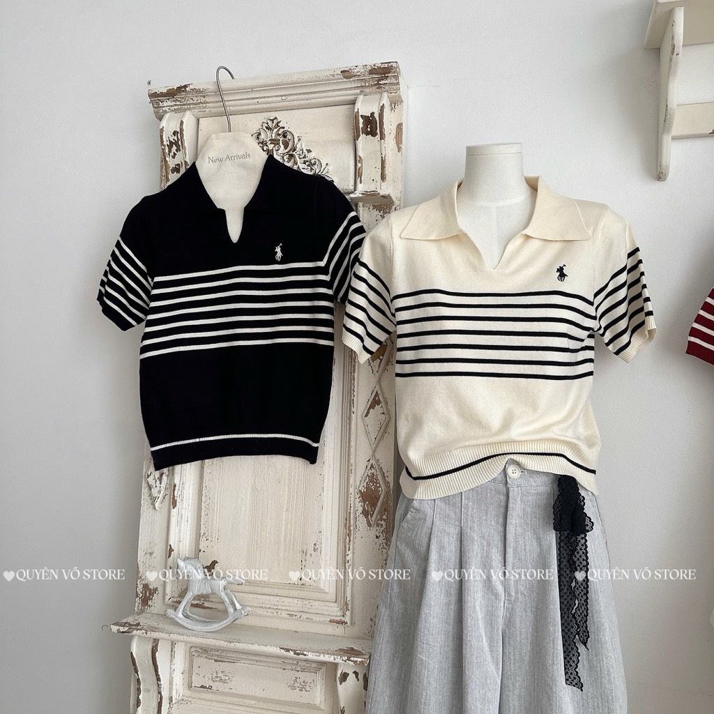 Áo MTG cổ V kẻ ngựa