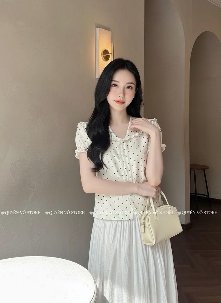 Áo sơ mi cổ thủy thủ bi viền ren - Kem 1453