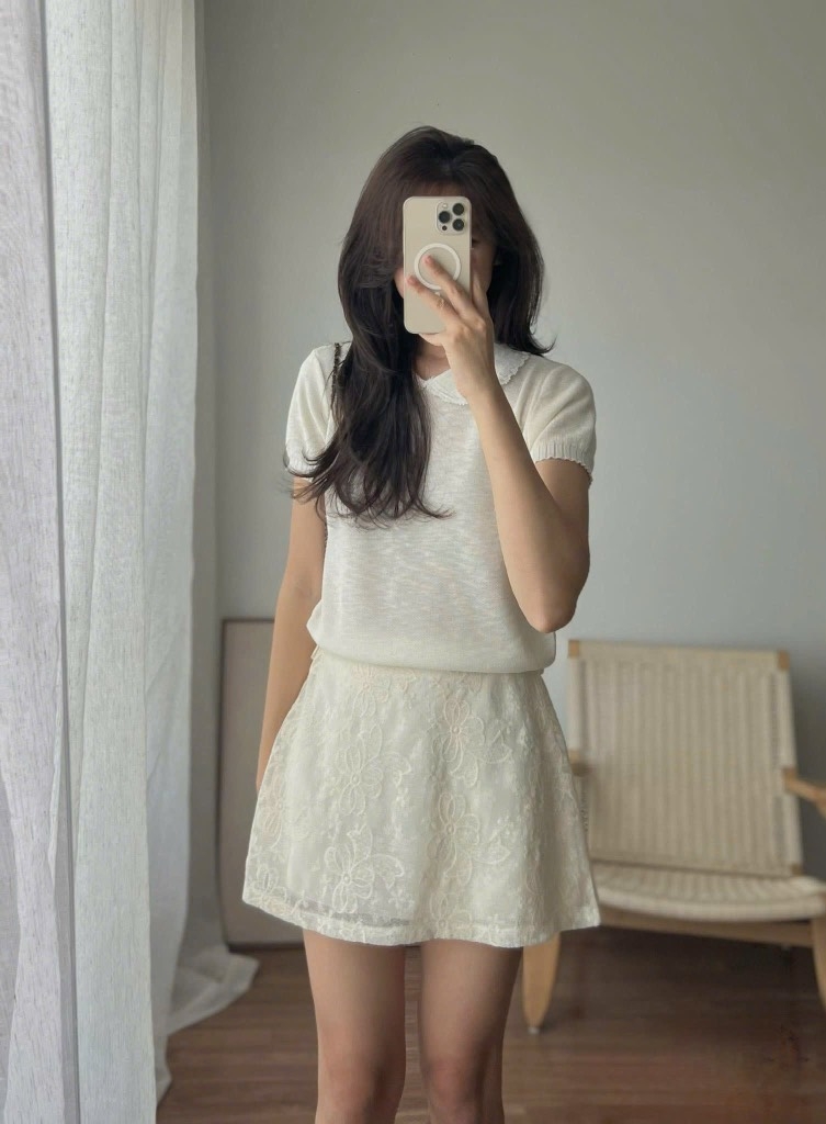 Chân váy tơ ren thiết kế - M