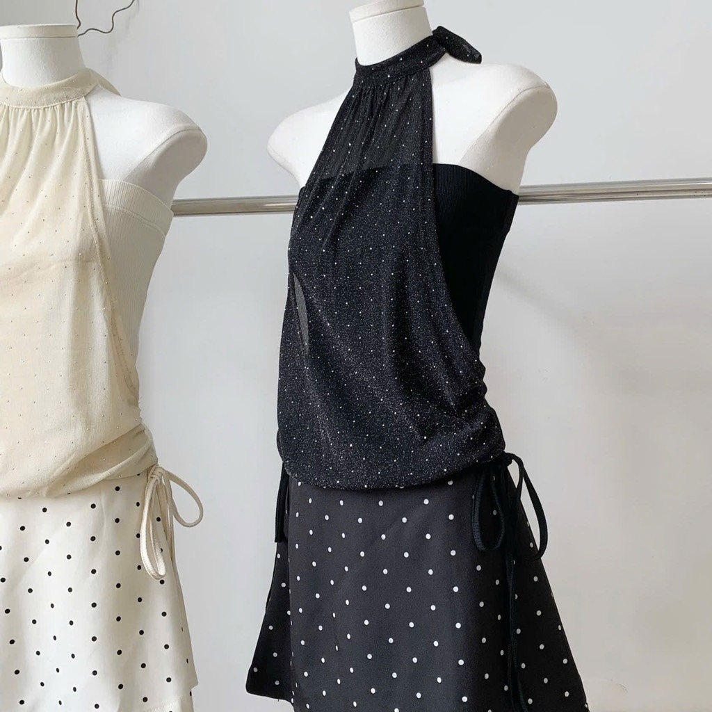 Chân váy chấm bi dáng A - Kem