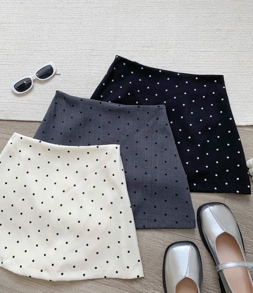 Chân váy chấm bi dáng A - Kem