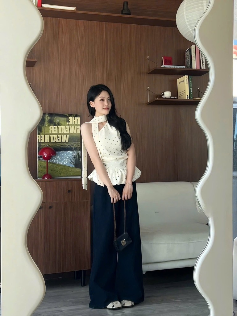 Áo kiểu chéo chấm bi - 783