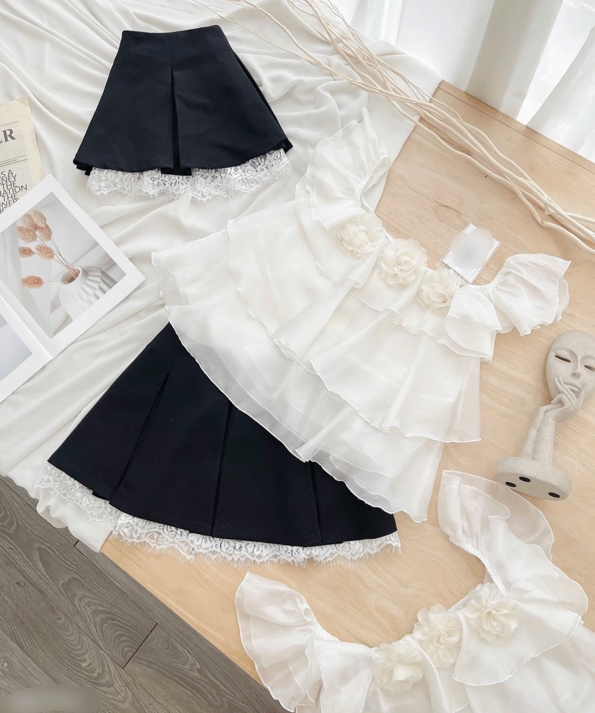 Set áo Babydoll voan tầng x chân váy