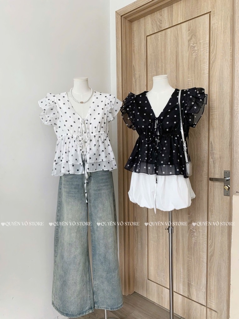 Áo Babydoll tơ chấm bi