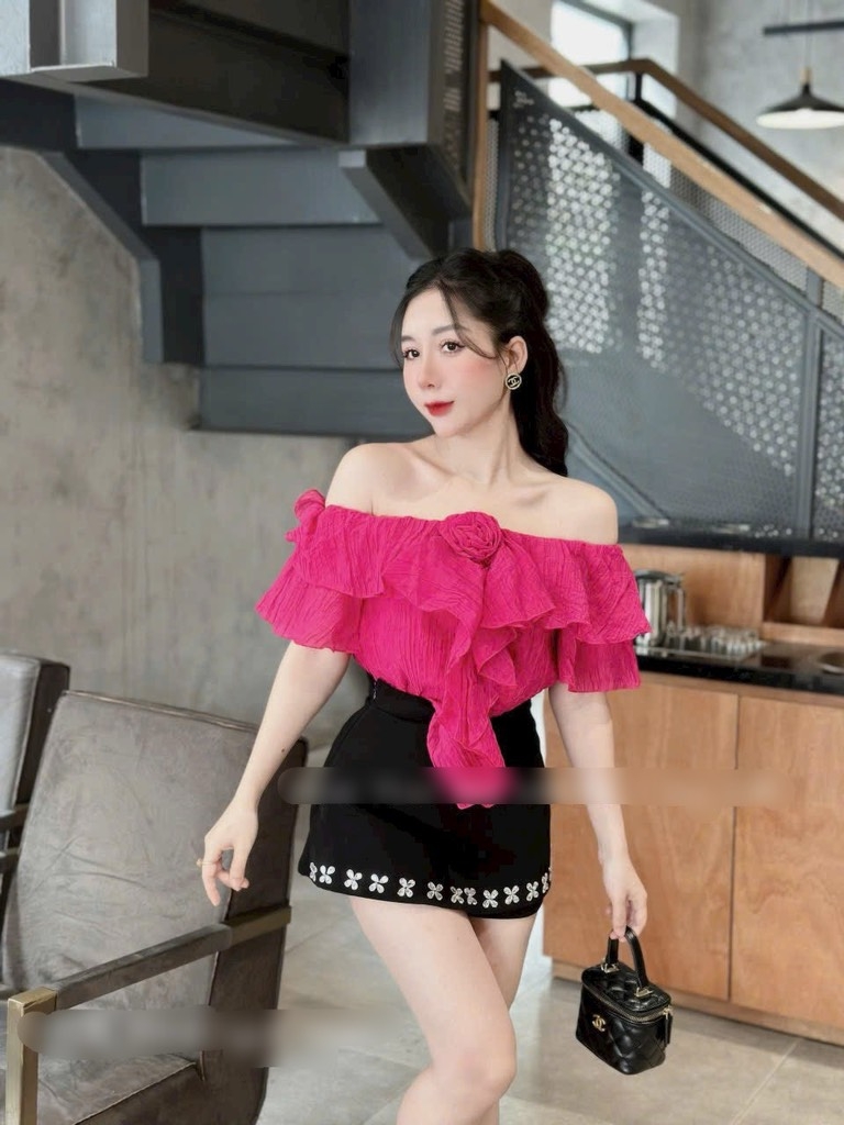 Áo bèo trễ vai nơ ngực
