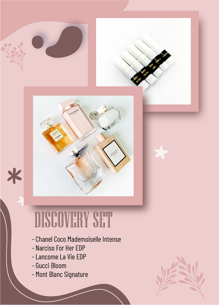 DISCOVERY SET Nữ Best Seller 1 Chanel Coco Mademoiselle Intense 2ml   Narciso For Her EDP 2ml  Lancome La Vie EDP 2ml  Gucci Bloom 2ml   Montblanc Signature 2ml BLANC