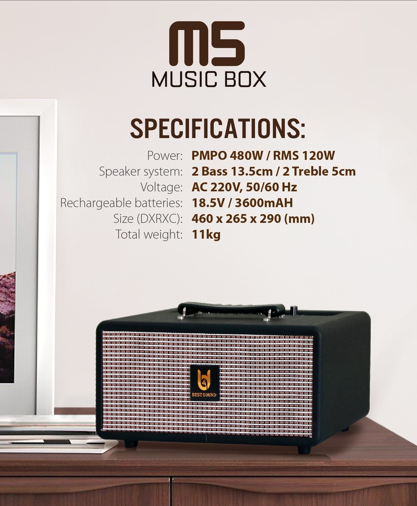 Loa kéo xách tay BestSound M5, Bass đôi 5inch, 80W