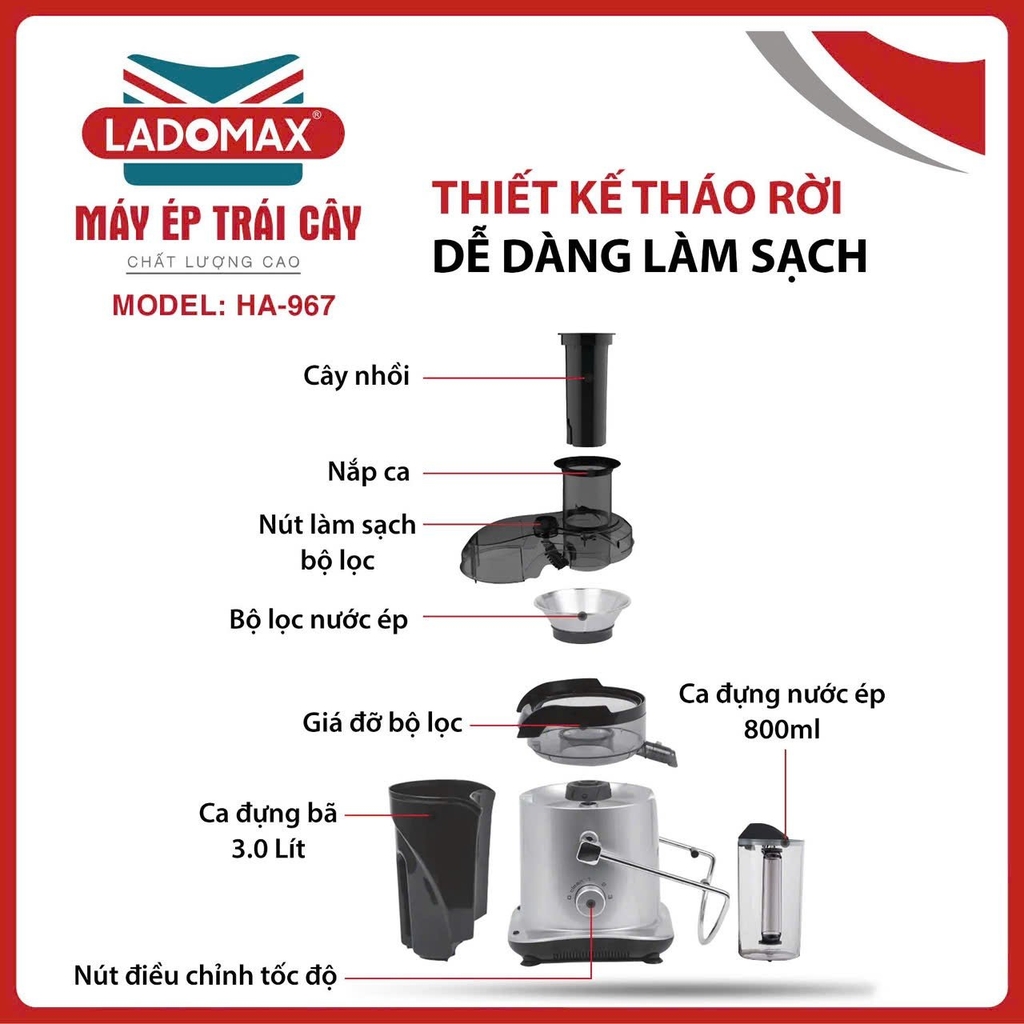 Máy ép trái cây  công nghiệp 1180w Ladomax Ha-967