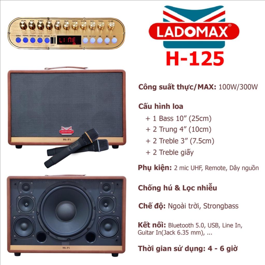 Loa xách bass đơn 25cm Ladomax H-125(DSP)