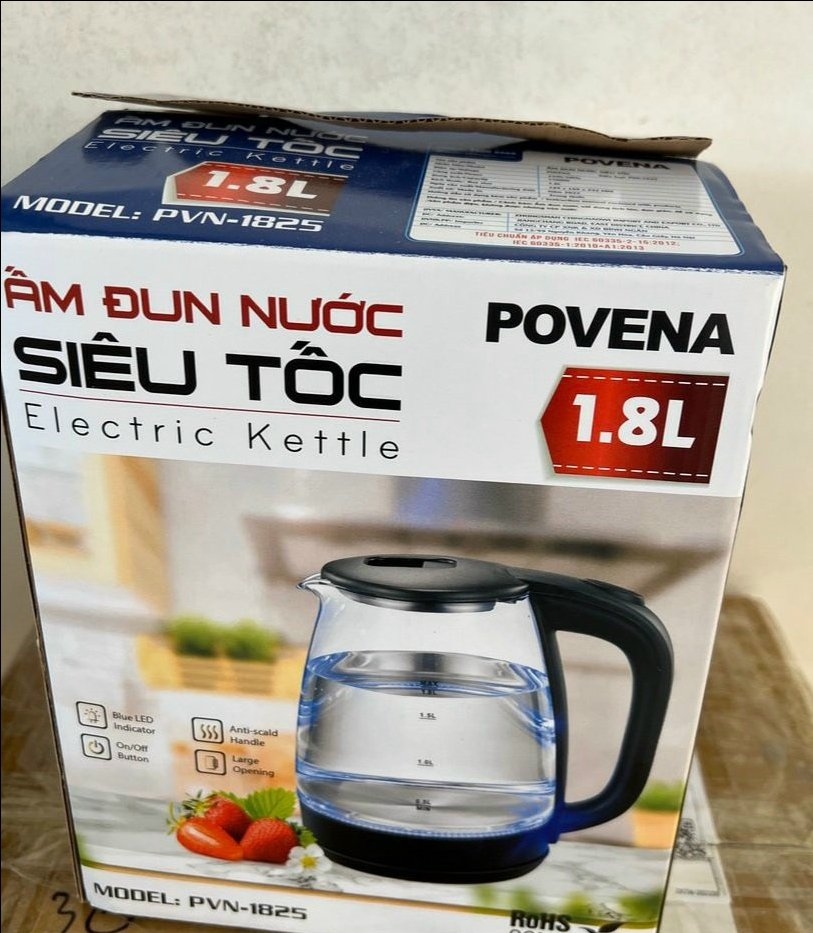 Ấm siêu tốc thủy tinh 1.8L Povena PVN-1825 (1tx12)