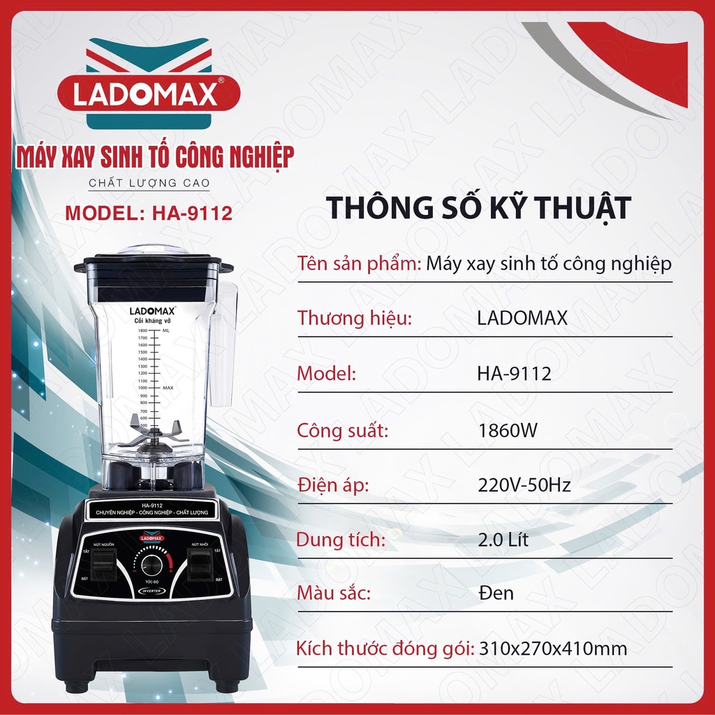 Máy xay sinh tố công nghiệp Ladomax Ha-9112 (1tx4)