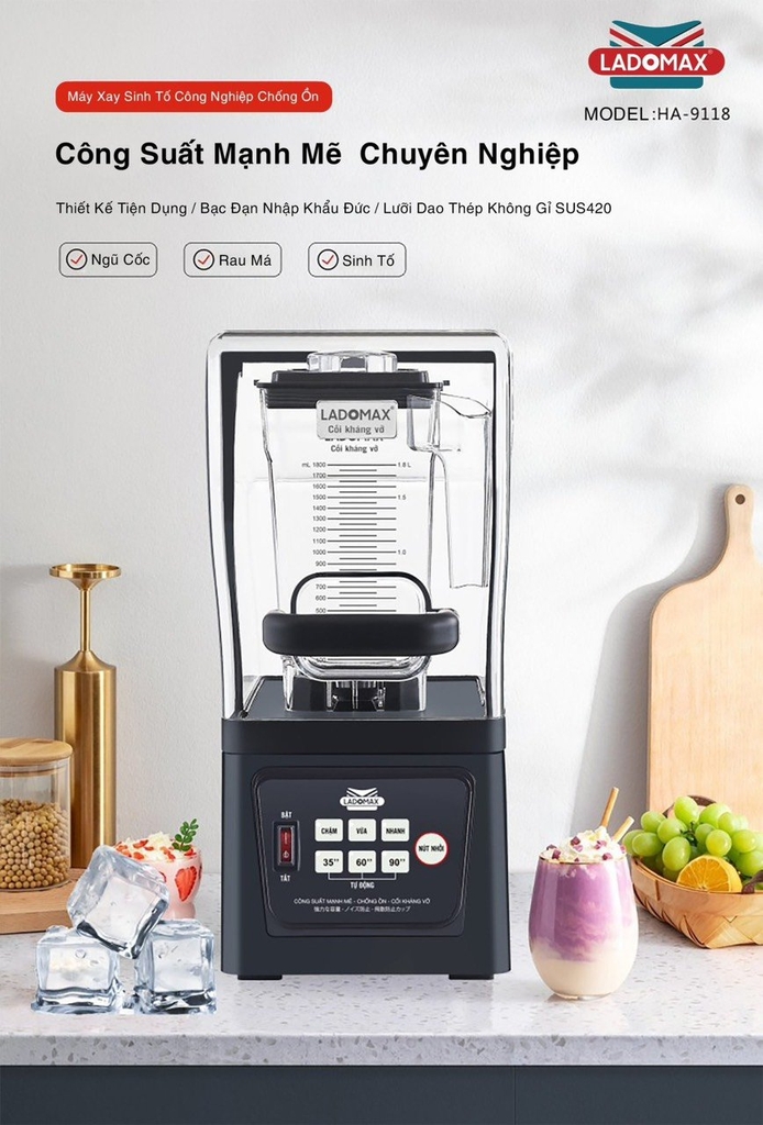 Máy xay sinh tố công nghiệp Ladomax Ha-9118 (1tx2)