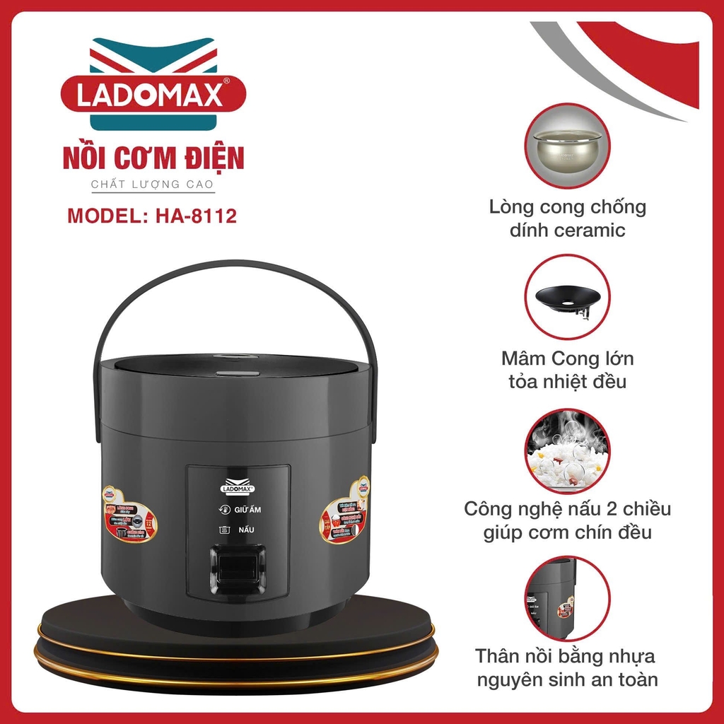 Nồi cơm điện 1.2L giữ ấm 2D Ladomax Ha-8112 (1tx4)