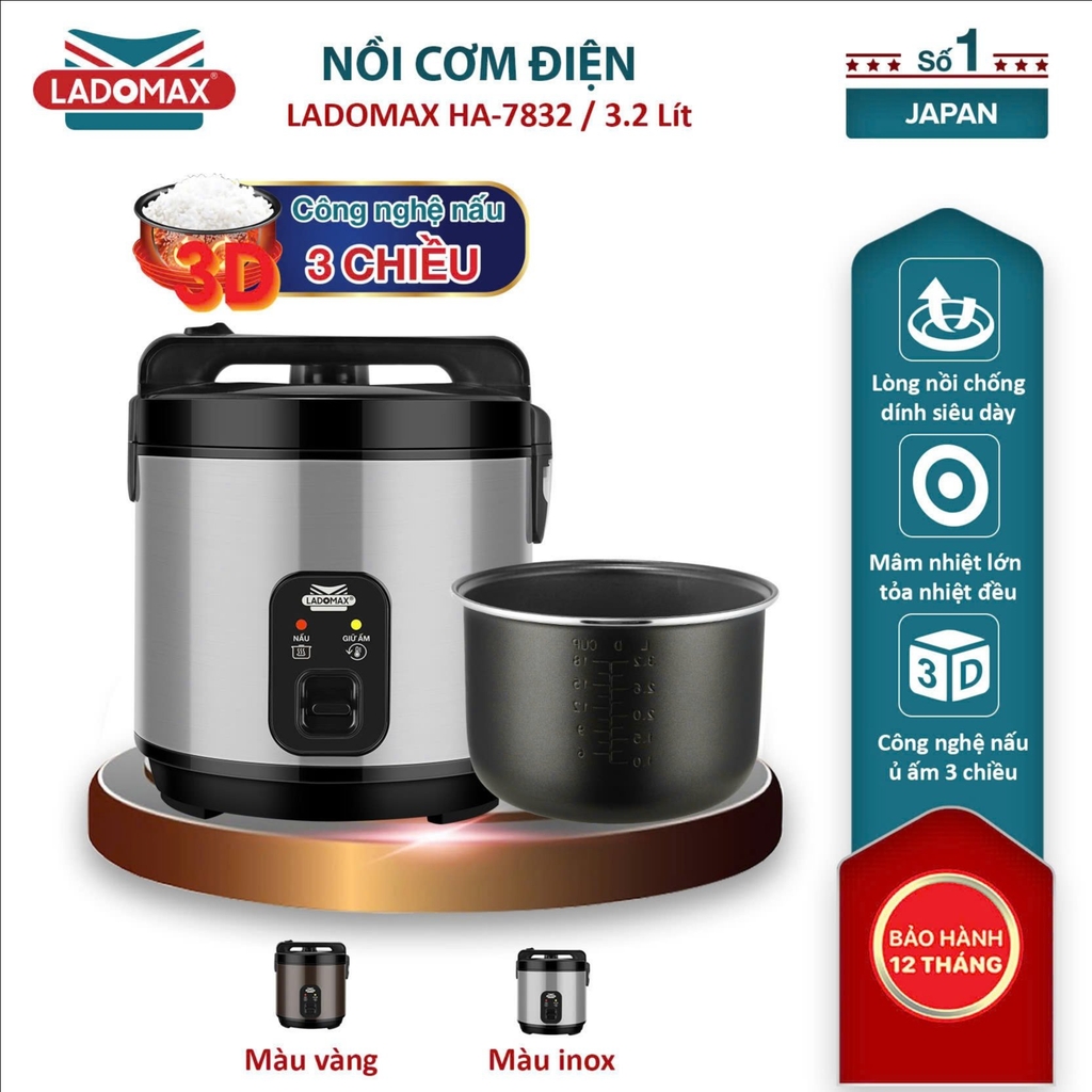 Nồi cơm điện 3.2L Ladomax Ha-7832 (1tx2)