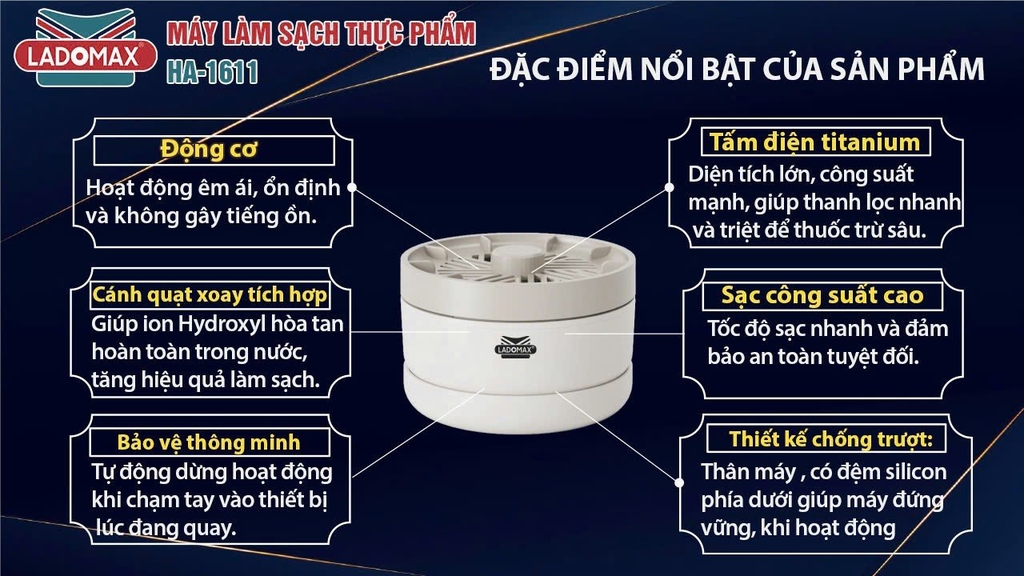 Máy làm sạch thực phẩm Ladomax Ha-1611 công nghệ Hydroxyl (1tx30)