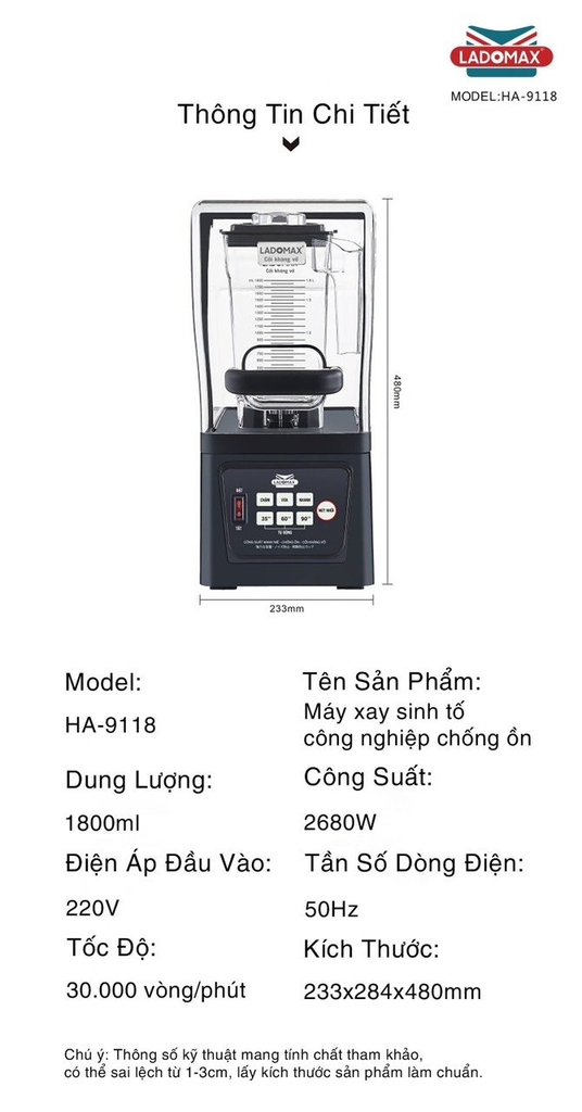 Máy xay sinh tố công nghiệp Ladomax Ha-9118 (1tx2)