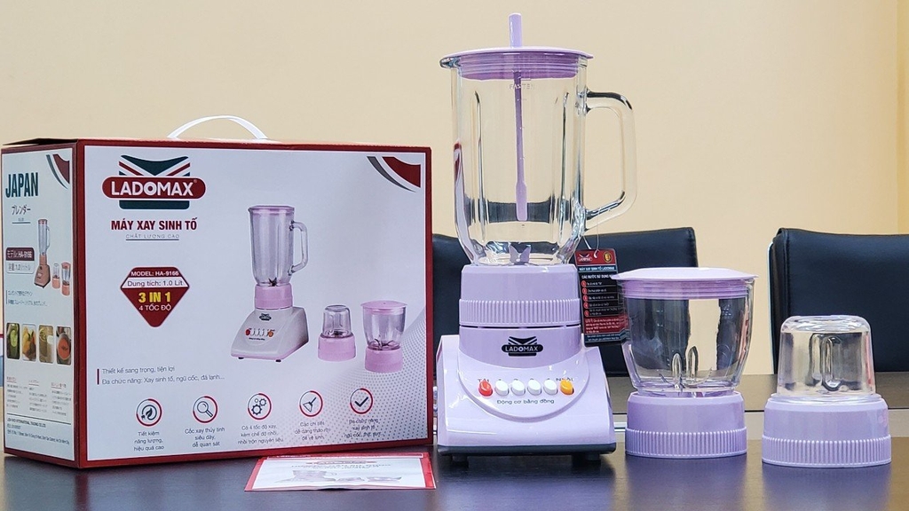 Máy xay sinh tố 3 cối thủy tinh Ladomax Ha-9166-3 (1tx6)