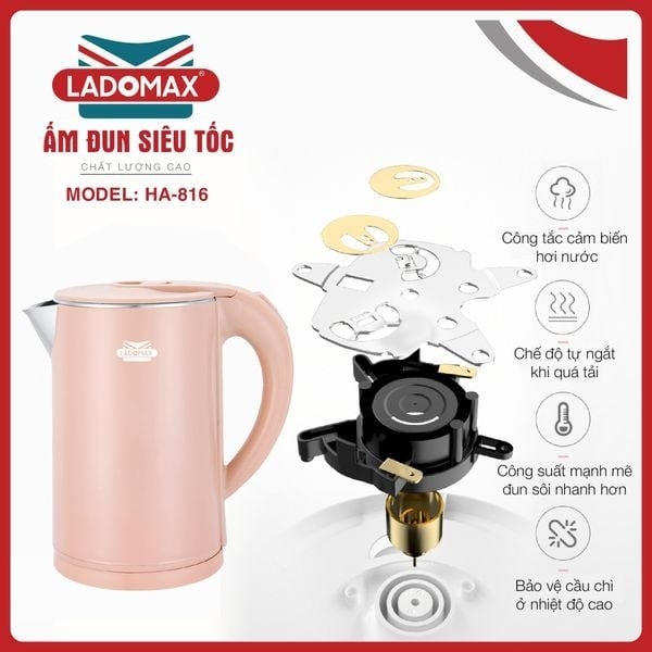 Ấm đun siêu tốc 2 lớp Ladomax Ha-816 (1tx16)