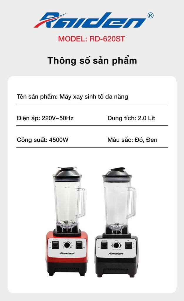 Máy xay sinh tố Raiden RD-620ST (1tx6)