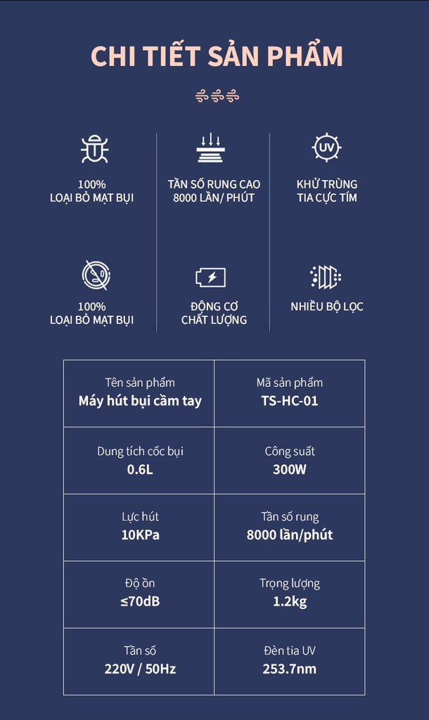 Máy hút bụi ra giường, sofa Tsuki TS-HC01 (1tx8)