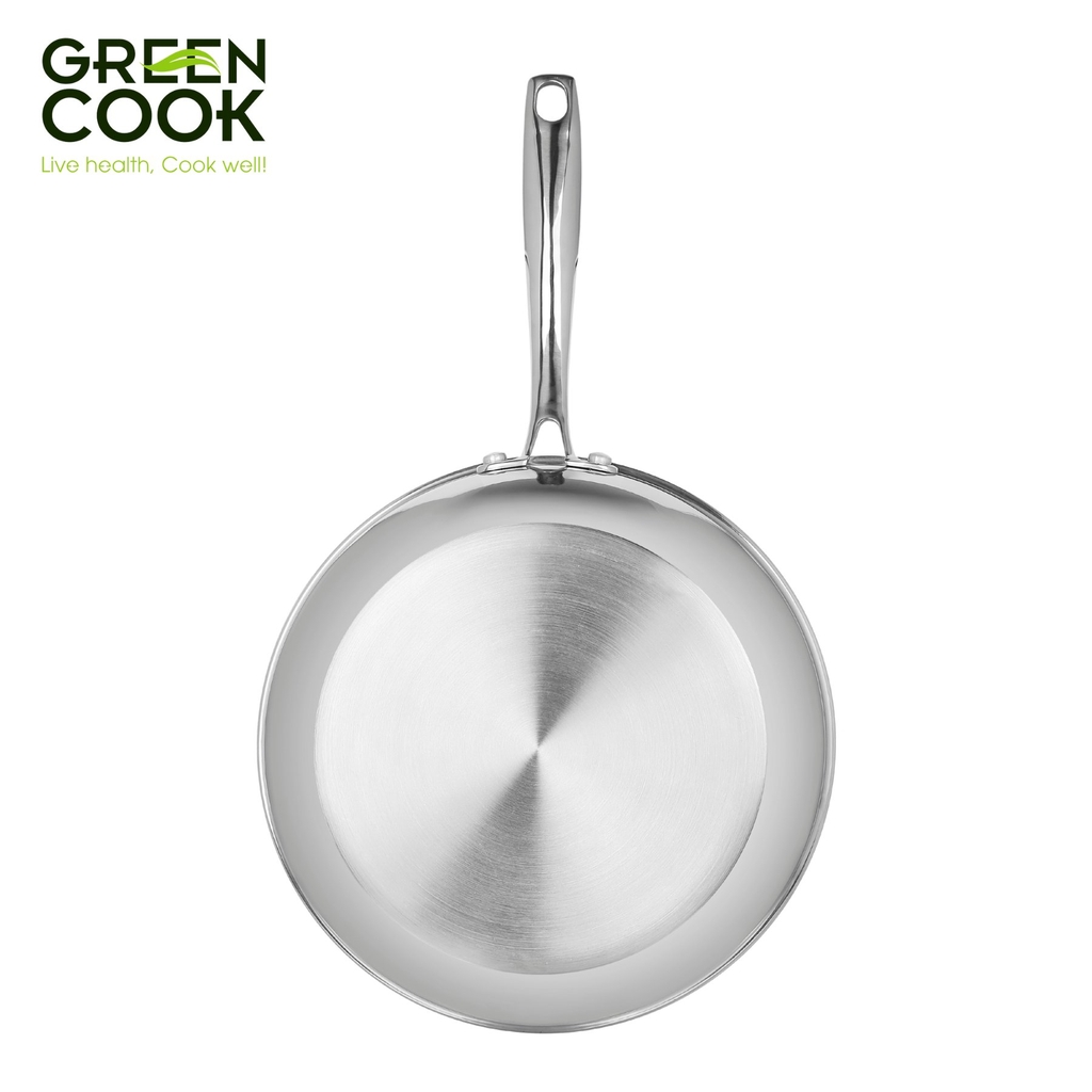 Chảo men gốm inox 3 lớp nguyên khối 24cm Greencook GCP235-24IH (1tx6)