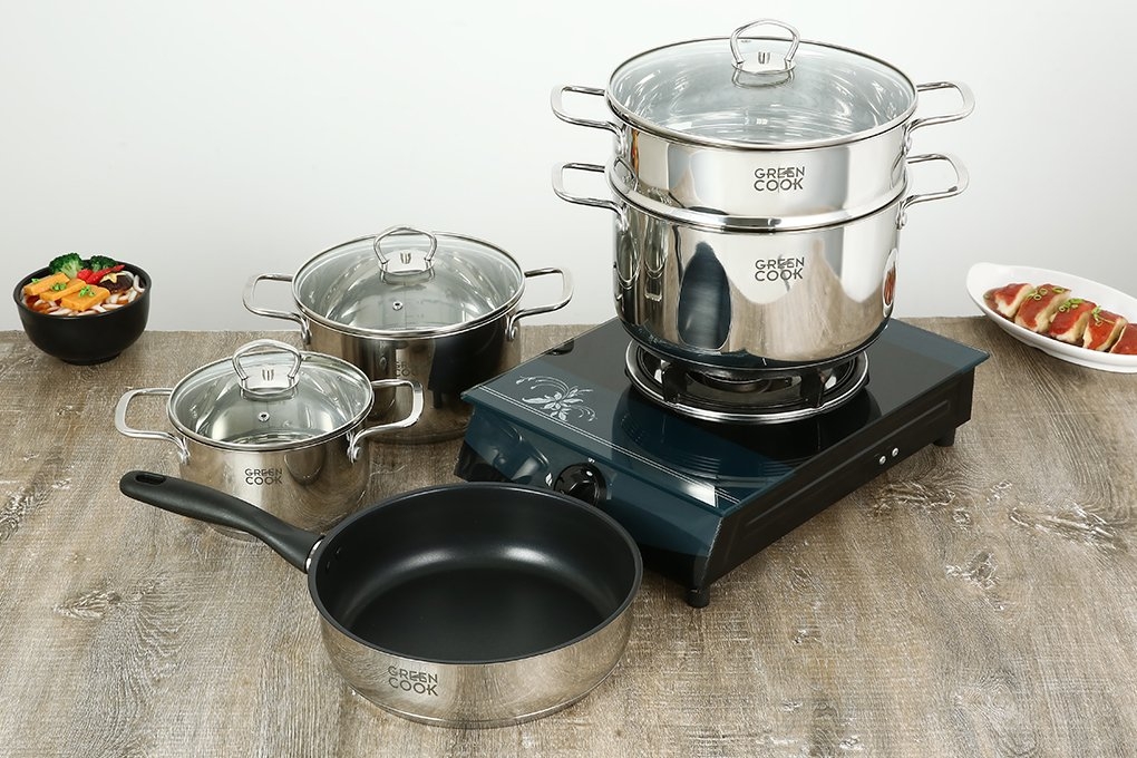 Bộ nồi chảo inox 8 món Greencook GCS241-T1