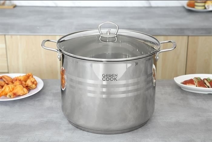 Nồi luộc gà inox 5 đáy nắp kính 28cm Greencook GCS243-28IH (1tx4)