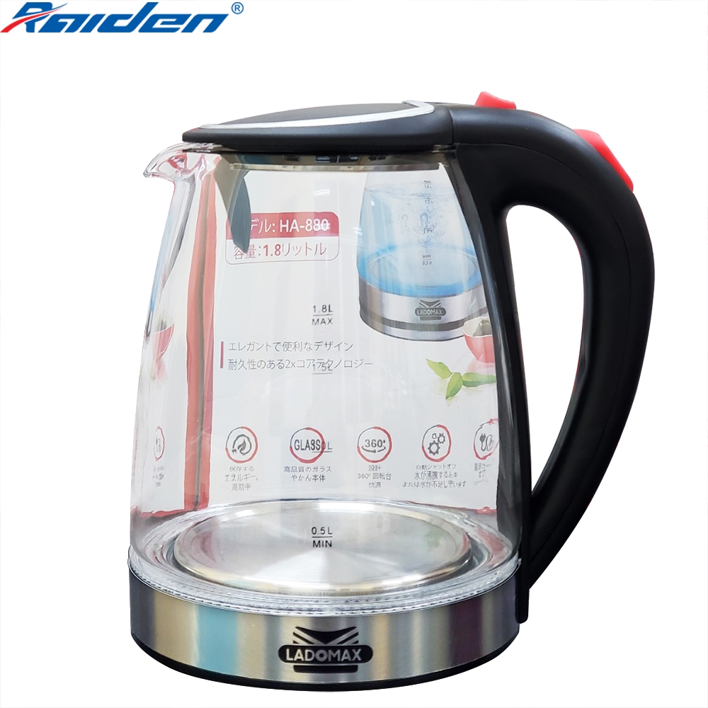 Ấm đun siêu tốc Thủy Tinh 1.8L Ladomax Ha-880 (1tx12)