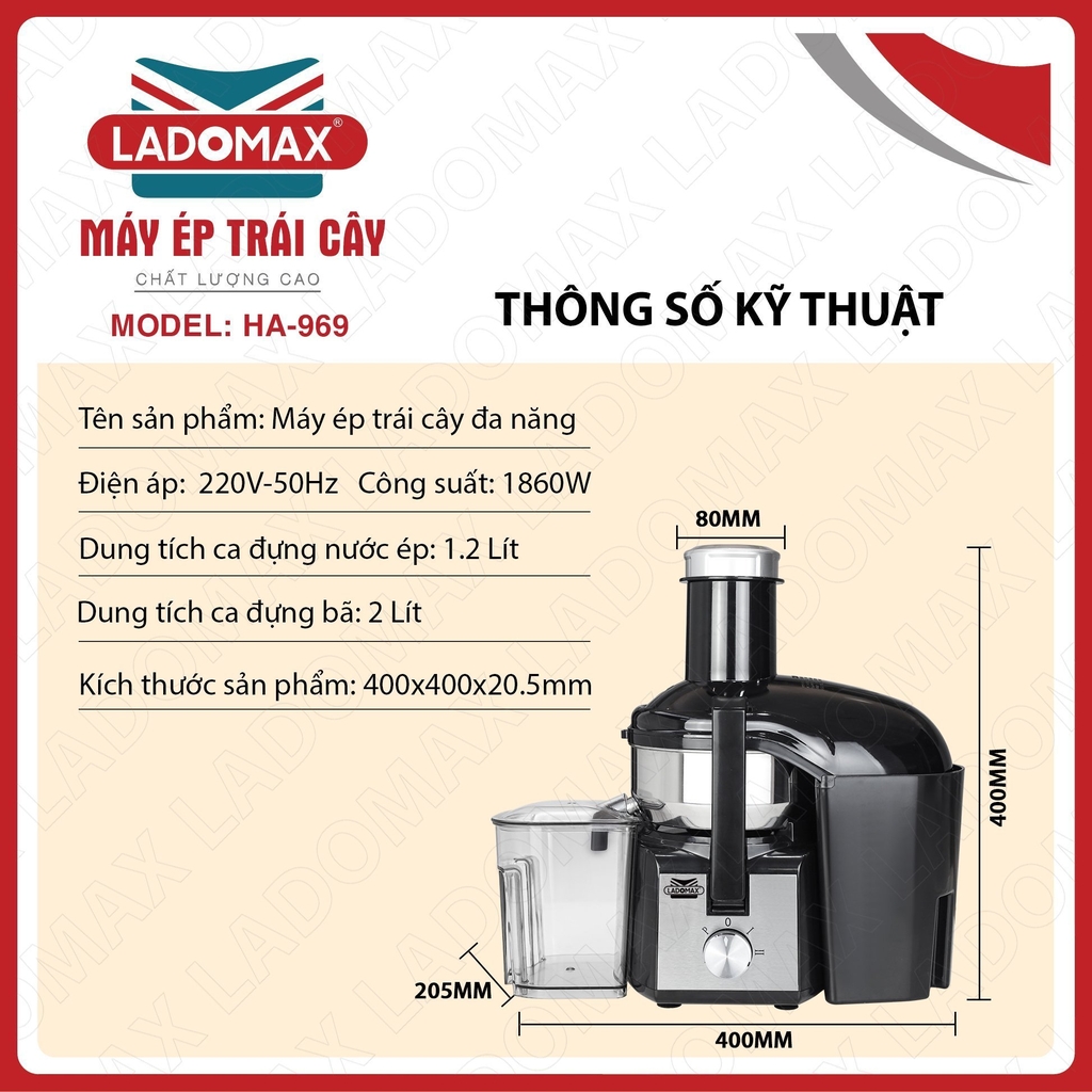 Máy ép trái cây công nghiệp Ladomax Ha-969 (1tx4)
