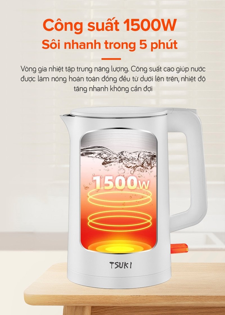 Ấm đun siêu tốc 1.5L Tsuki TS-DS01-W (1tx12)