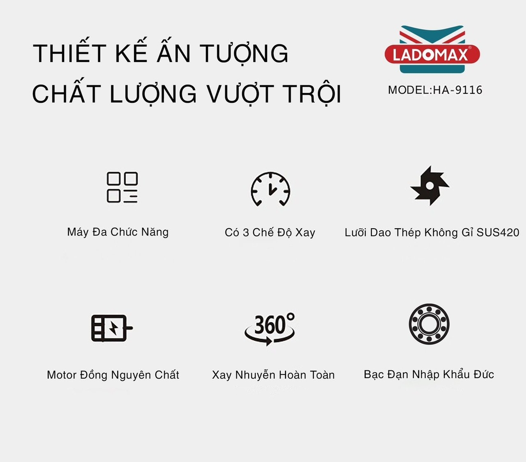 Máy xay sinh tố công nghiệp Ladomax Ha-9116 (1tx4)